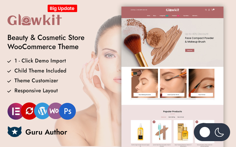 Glowkit – Szépség- és kozmetikai bolt Elementor WooCommerce reszponzív téma