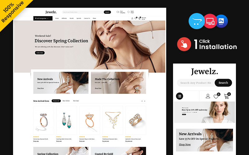 Jewelz - Весільна та ювелірна багатоцільова адаптивна OpenCart тема