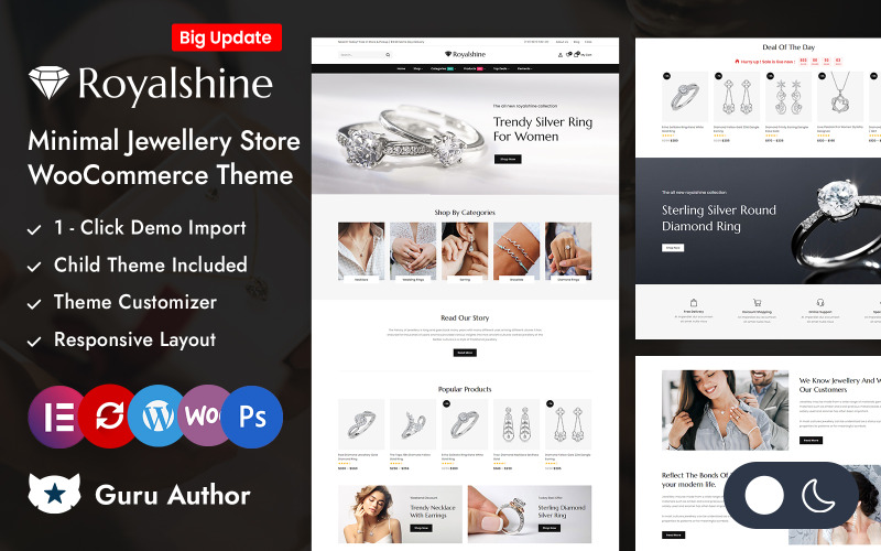 Royalshine - Tema reattivo Elementor WooCommerce per gioielleria minimale