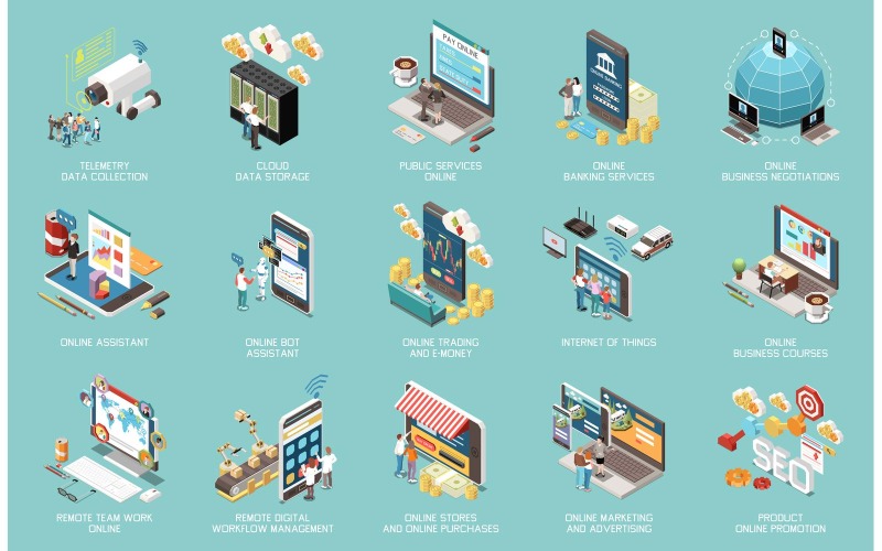 Digital Transformation Digitization Isometric Icons 201110918 Vector ...