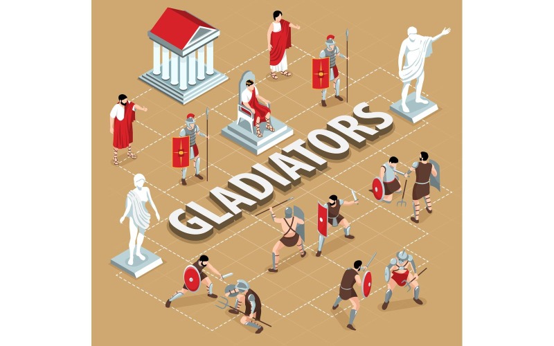 Isometric Ancient Rome Gladiators Flowchart 201010526 Vector ...