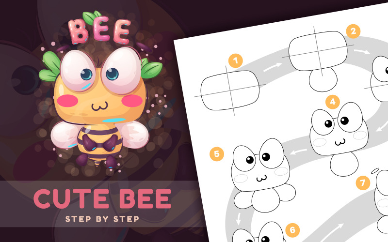 Comment dessiner une abeille étape par étape : leçon de dessin, illustration graphique