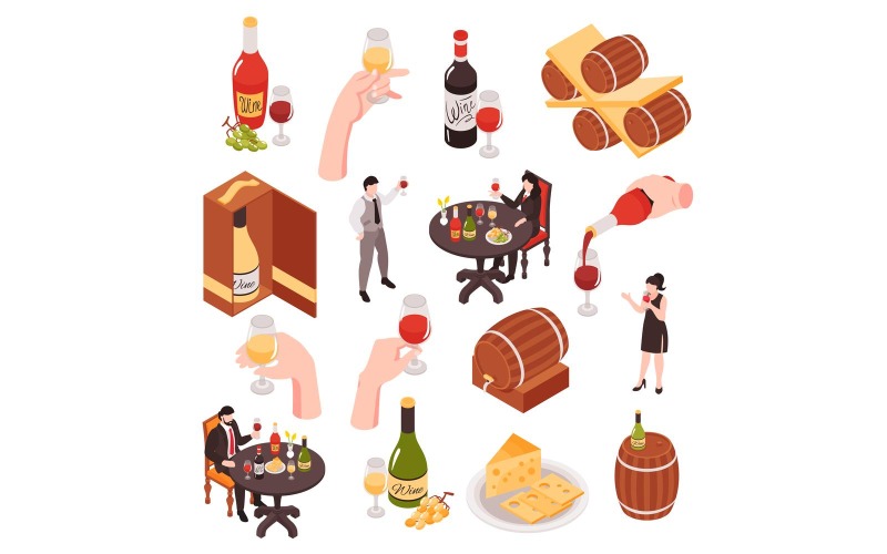 Conjunto de degustação de adega isométrica 210112116 Conceito de ilustração vetorial