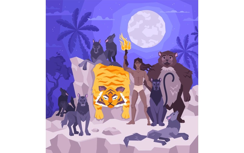 Mowgli da colorare piatto 210150708 illustrazione vettoriale Concept