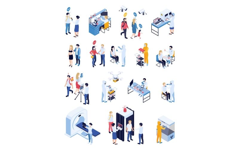 Conjunto isométrico de pruebas médicas de laboratorio 201003910 Concepto de ilustración vectorial