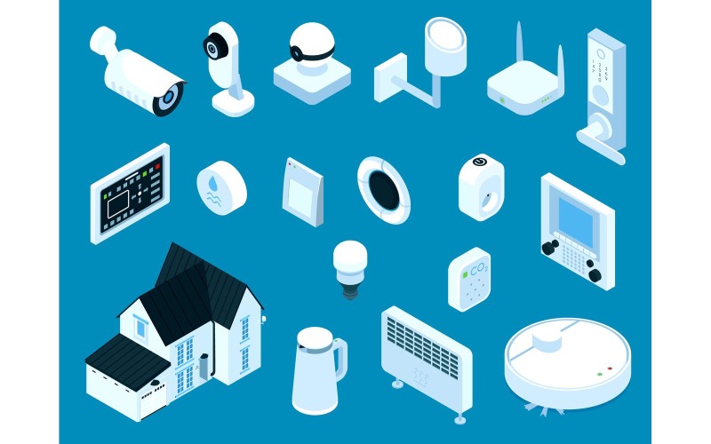 Isometric Smart Home Security Systems Set 201203204 Vector Illustration Concept