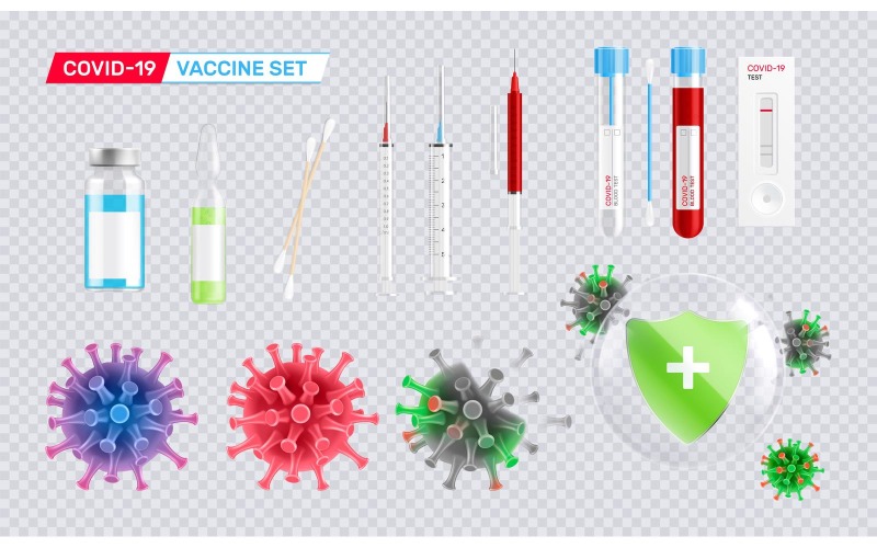 Реалистичный набор вакцины против коронавируса Transpatent 201230959 векторные иллюстрации концепции