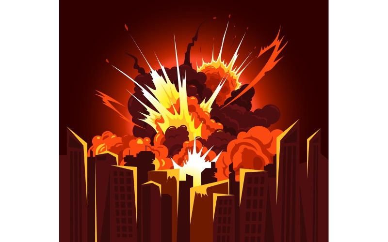 Explosión Fuego Explosión Bomba Atómica Ciudad 201251811 Concepto Ilustración Vector