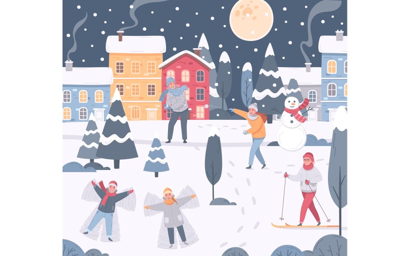 Zimní sporty volnočasová aktivita kreslený 210120313 vektorové ilustrace koncept