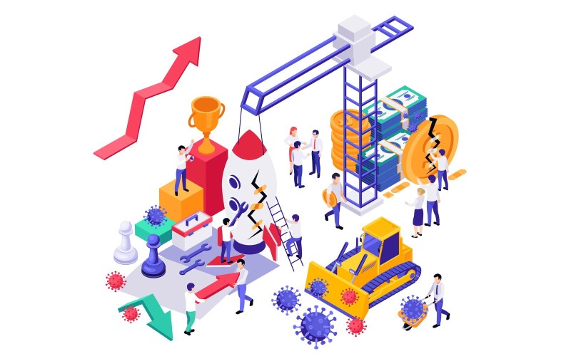 Economic Business Recovery Isometric 210103919 Vector Illustration Concept