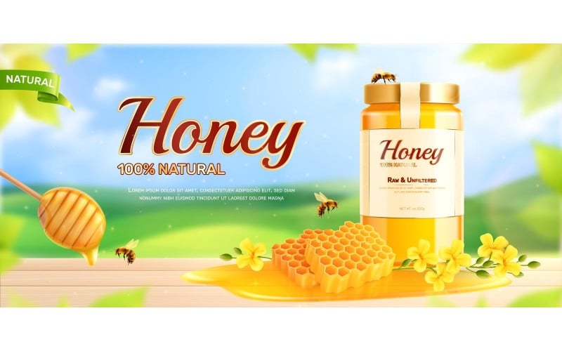 Honey Realistic Advertising Composition 210130909 Vector Illustration ...