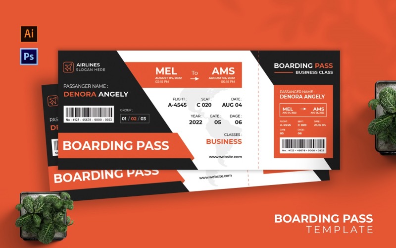 Business Flight Boarding Pass #212323 - TemplateMonster