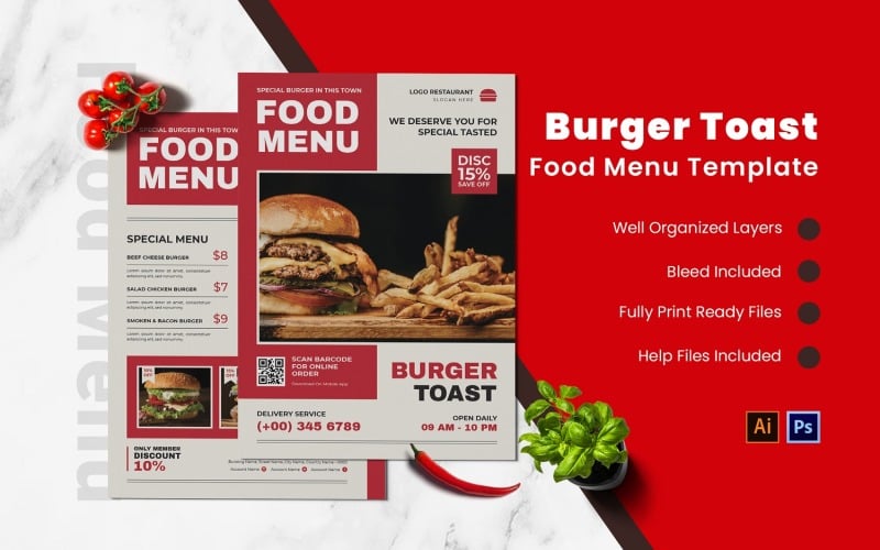 Burger Toast Food Menu Template 212423 TemplateMonster