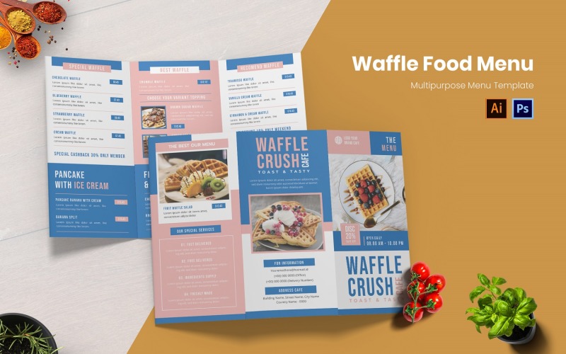 Delicious Waffle Food Menu #212401 - TemplateMonster