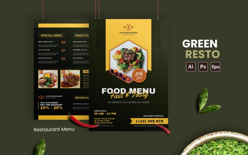 Elegant Green Resto Food Menu #212436 - TemplateMonster