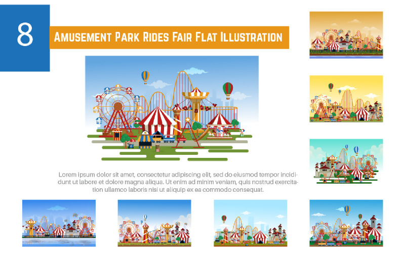 8 nöjesparksturer Fair Flat Illustration