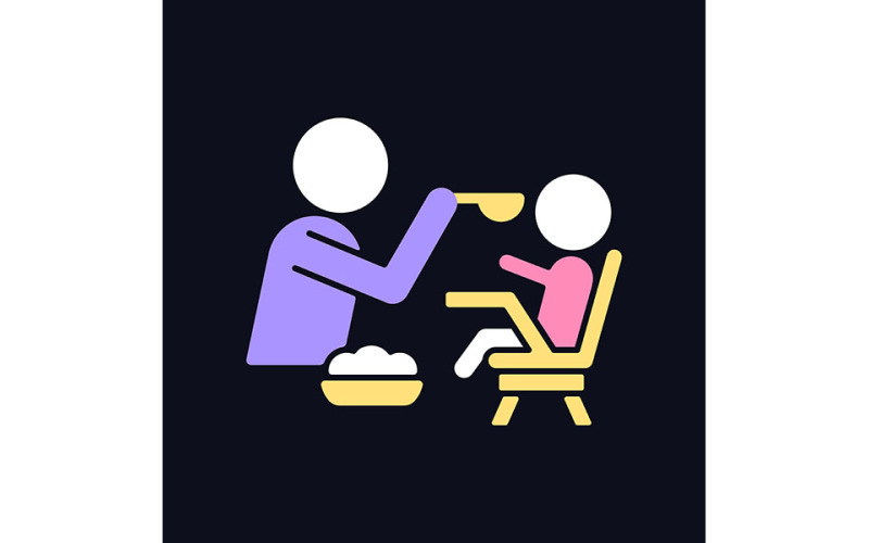 Alimentation dans l'icône de couleur RVB de chaise haute pour les vecteurs de thème sombre