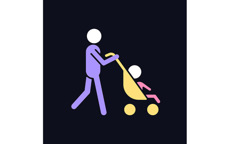 Går med barnvagn RGB färgikon för mörka temavektorer