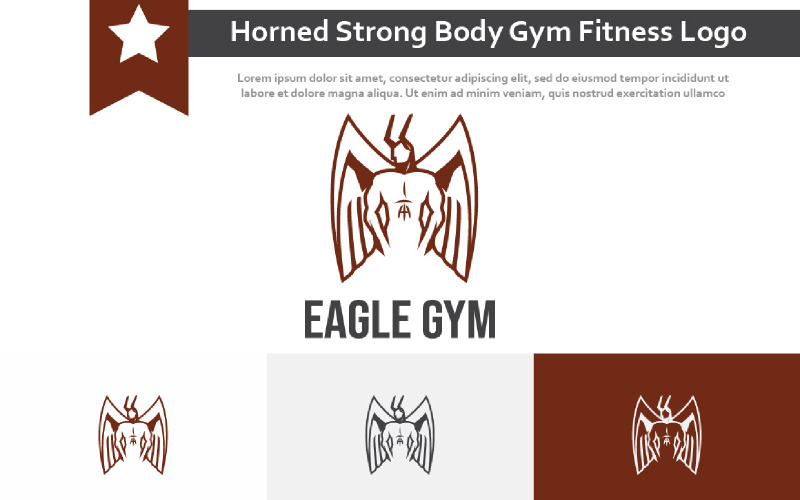 Horned Eagle Man Wings Strong Body Builder Gym Fitness Center Logo