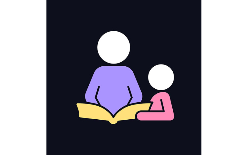 Livre de lecture avec icône de couleur RVB enfant pour les vecteurs de thème sombre