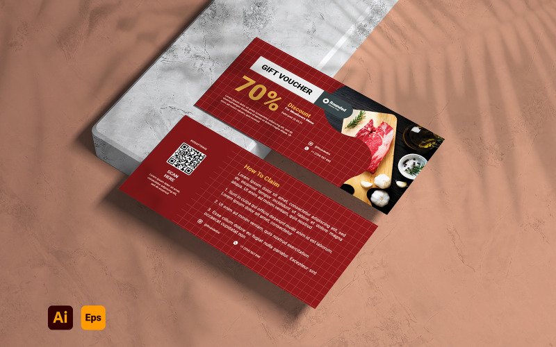 Modelo de voucher de desconto em restaurante vermelho