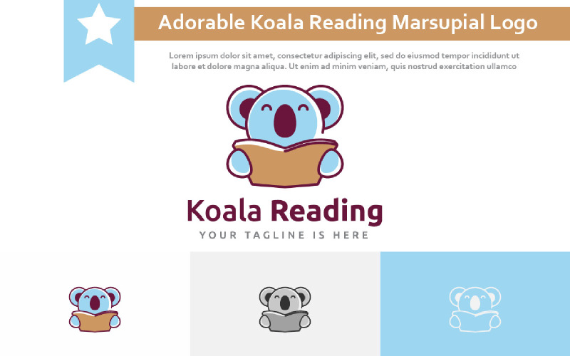 Adorabile Koala Reading Study Marsupiale Animal School Education Logo