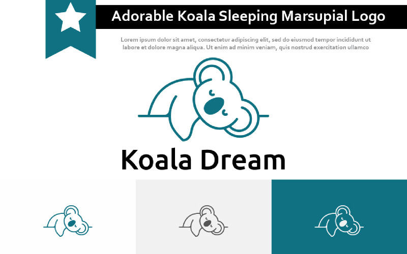 Adorable Koala Dormir Rêver Logo Ligne Animal Marsupial