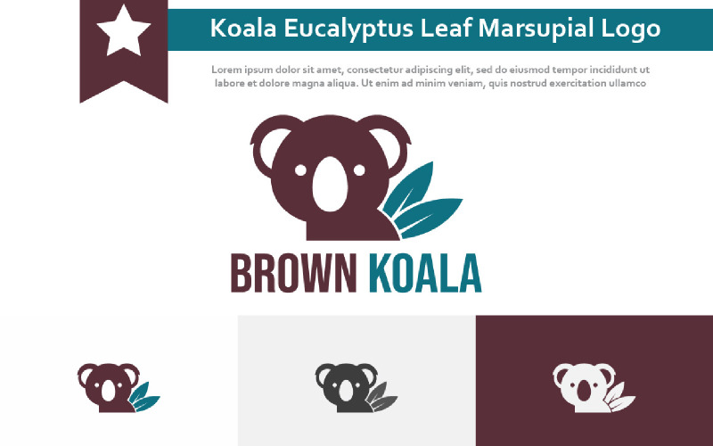 Cute Koala Eucalyptus Leaf Marsupial Animal Zoo Nature Logo