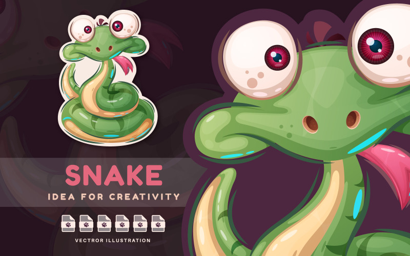 Personnage de dessin animé animal fou serpent - autocollant, illustration graphique