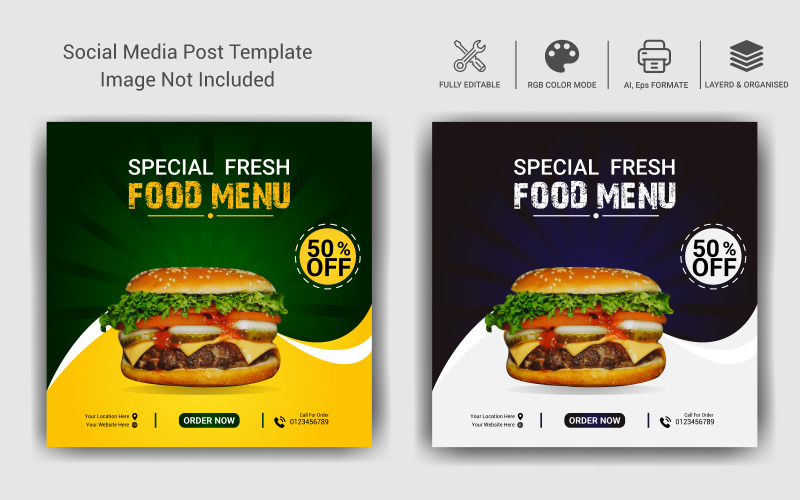 Designvorlage für Social Media-Werbung für Lebensmittel und Web-Banner-Post