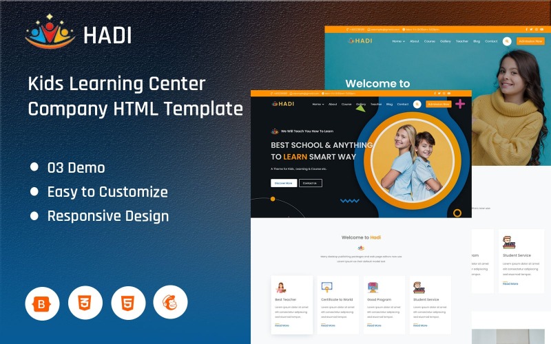 Hadi - 儿童学习中心 HTML5 登陆页面模板