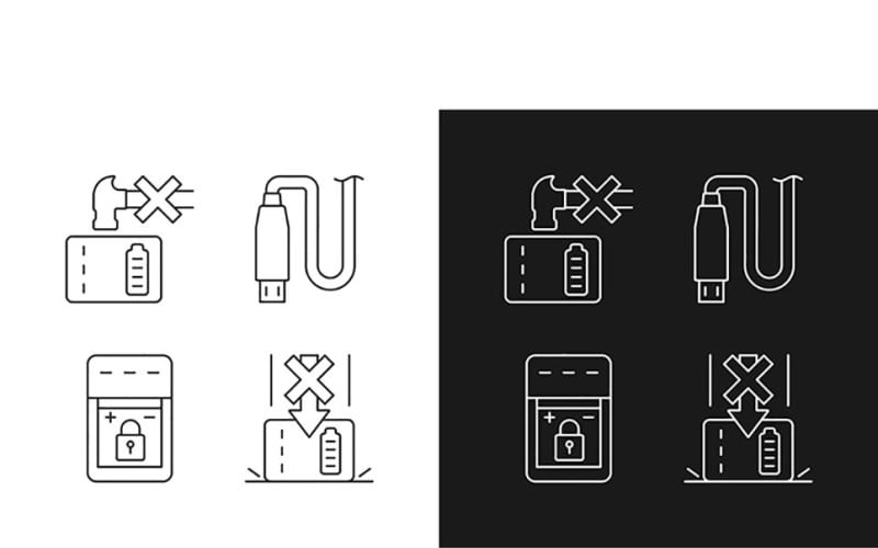Powerbank para los iconos de etiquetas manuales lineales de usuario de teléfono establecidos para el modo oscuro y claro