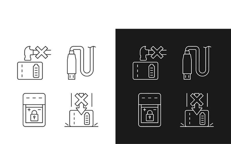 Powerbank per le icone dell'etichetta manuale lineare dell'utente del telefono impostate per la modalità scura e chiara