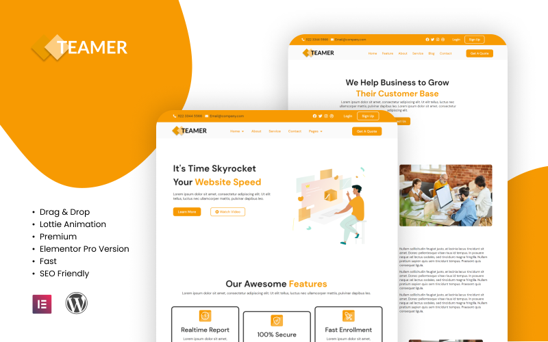 Teamer - Un kit de modèles Elementor d'agence numérique