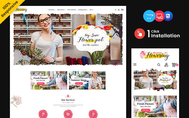 Blühen - Ansprechendes OpenCart-Design für Blumen und Geschenke