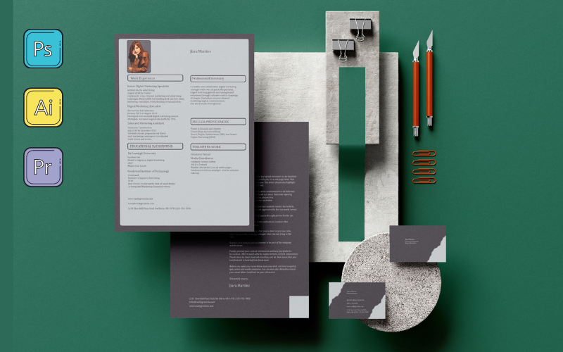 Creatief cv-set CV, sjabloon voor visitekaartjes