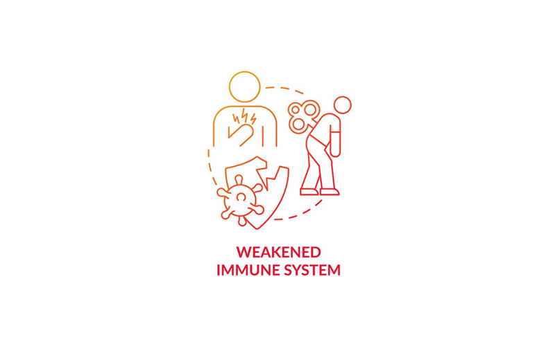 Icona del concetto di gradiente rosso del sistema immunitario indebolito