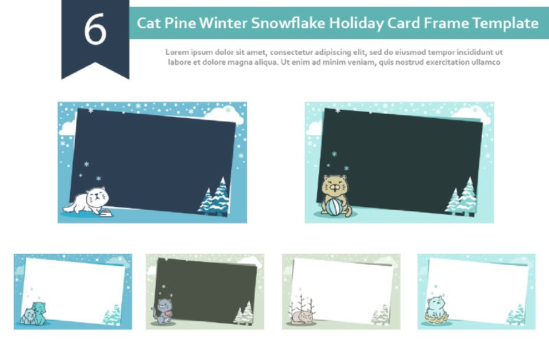 6 macska fenyő téli hópehely ünnepi kártya keret háttér