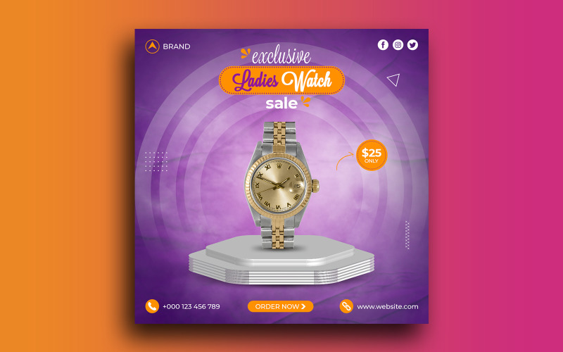 Modello di post su Instagram per la vendita di orologi da donna sui social media
