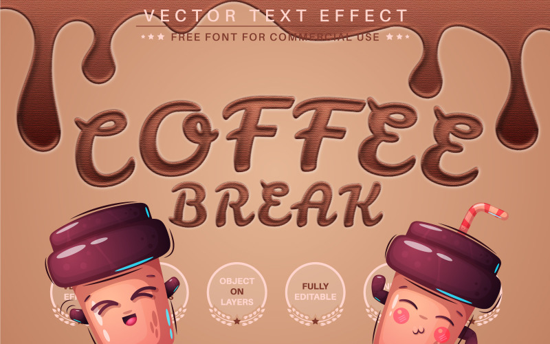 Coffee Break - efeito de texto editável, estilo de fonte, ilustração gráfica