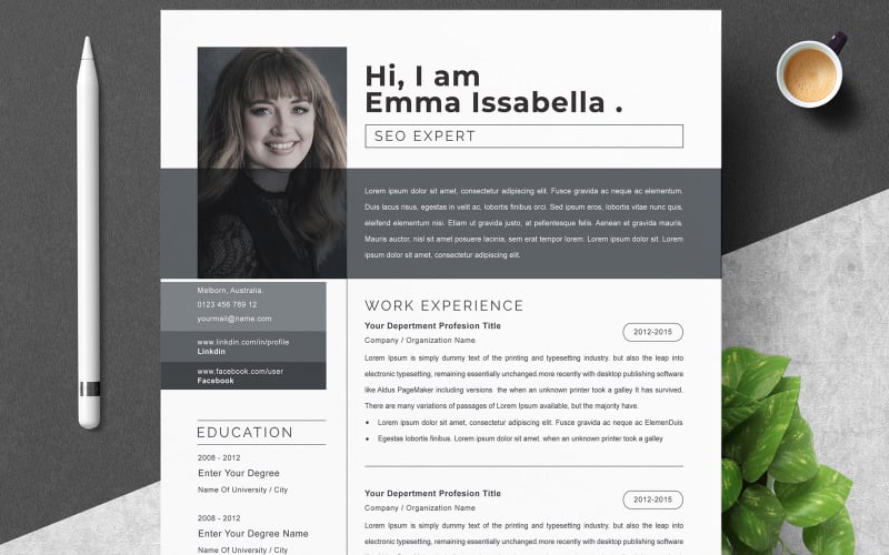 Emma Isabella / Resume CV Template #213166 - TemplateMonster