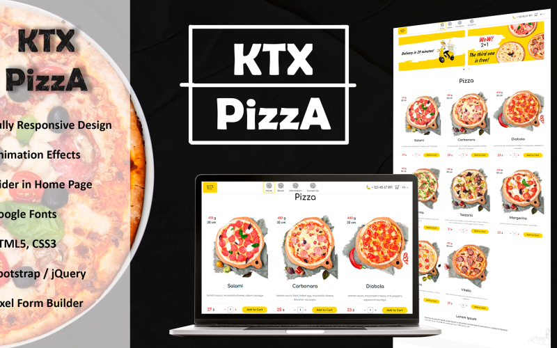 KTX Pizza - Pizza Teslim Hizmeti için Duyarlı HTML5 Şablonu