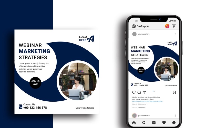 Modello di post sui social media per webinar di marketing
