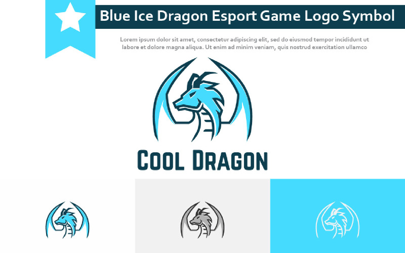 Blue Cool Ice Dragon Esport Game Logo Symbol