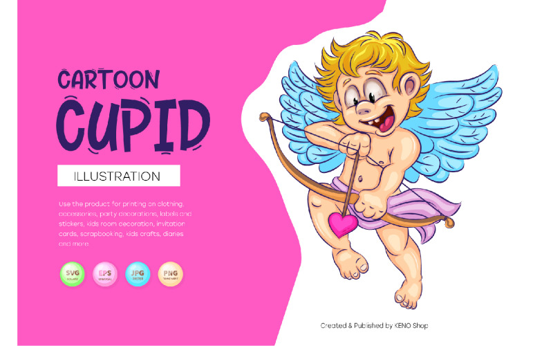 Cupidon de dessin animé mignon. SVG, PNG, JPG.