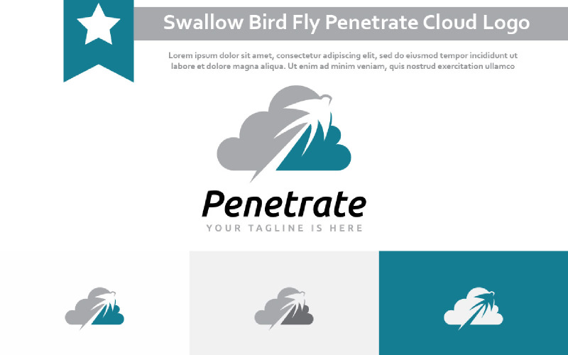 Golondrina Pájaro Volar Alto Penetrar Nube Tecnología Internet Logotipo
