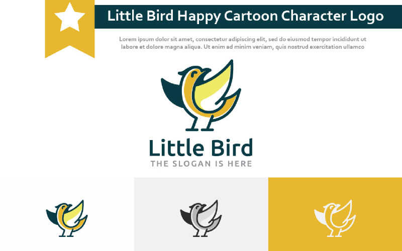 Liten söt fågel glad rolig seriefigur logotyp