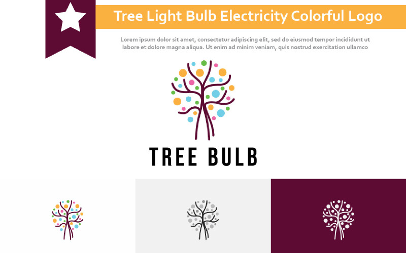 Logotipo colorido de la electricidad de la energía natural de la bombilla del árbol