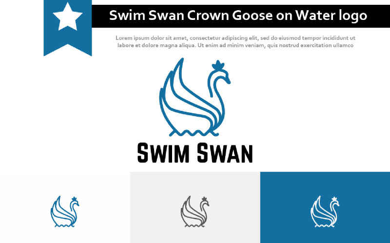 Logotipo de Swim Swan Crown Goose on Water Pool Line