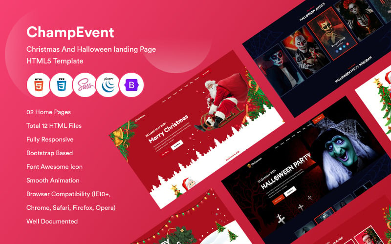 ChampEvent - 圣诞节和万圣节登陆页面 HTML5 模板